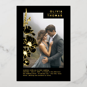 Invitation En Aluminium Fleur sauvage Élégant Romantique Black Mariage pho