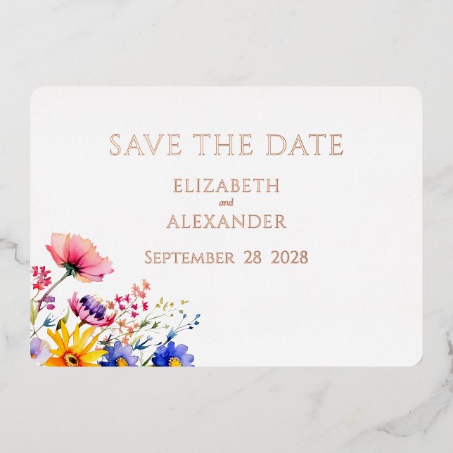 Invitation En Aluminium Fleur sauvage Garden Wedding Enregistrer la date (Recto)