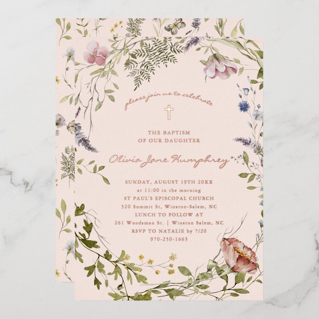 Invitation En Aluminium Fleur sauvage Printemps Été Floral Baptême (Recto/Verso)