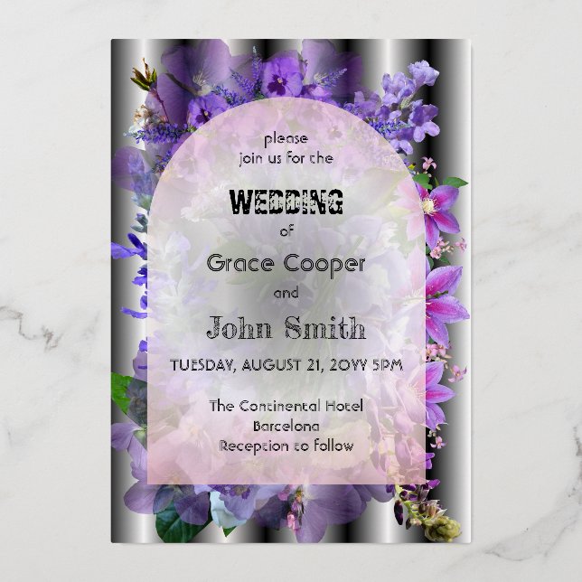Invitation En Aluminium fleuri violet avec arrière - plan illusionnaire (Recto)