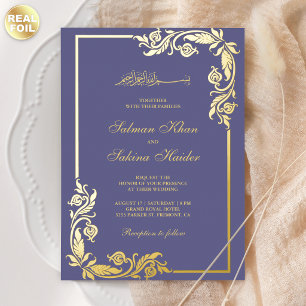 Invitation En Aluminium Fleurir Bordure Florale Violet Mariage Islamique O