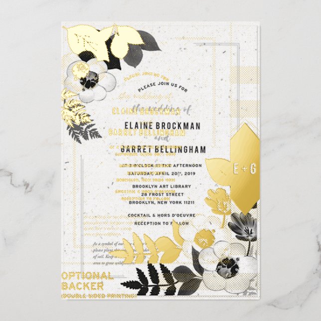 Invitation En Aluminium Fleurir d'amour : plante éco-responsable noir et b (Recto)