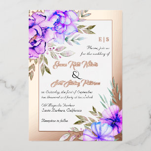 Invitation En Aluminium Fleuron mauve mariage fleuri or rose