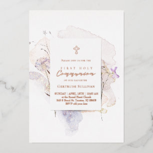 Invitation En Aluminium fleurs aquarelle Première Communion