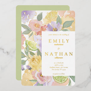 Invitation En Aluminium Fleurs aquarelles de mariage aux fruits d'agrumes 