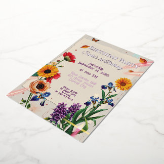 Invitation En Aluminium Fleurs arc-en-ciel - Collage moderne