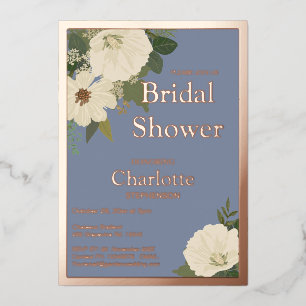 Invitation En Aluminium Fleurs Blanches Élégantes Fête de Mariage Bleu et