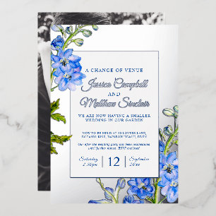 Invitation En Aluminium Fleurs bleues de Delphinium changement de mariage