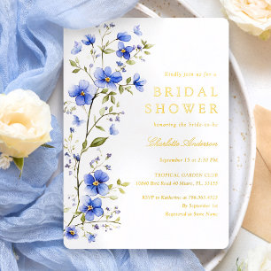 Invitation En Aluminium Fleurs Bleues Mariage Doré
