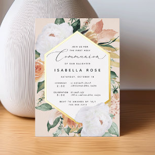 Invitation En Aluminium Fleurs Bohèmes Communion Solennelle Moderne