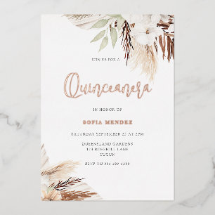 Invitation En Aluminium Fleurs Boho Blanches Sage Quinceanera Rose Gold