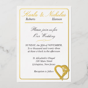 Invitation En Aluminium Fleurs Coeurs Et Roses, Élégant Mariage Blanc