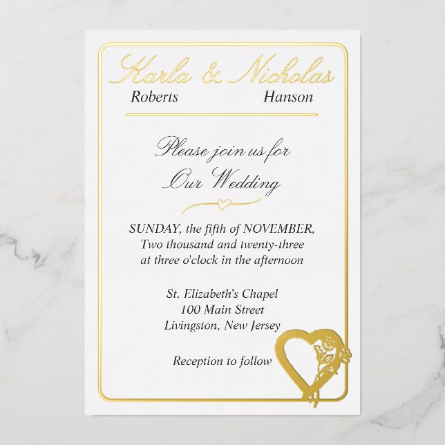 Invitation En Aluminium Fleurs Coeurs Et Roses, Élégant Mariage Blanc (Recto)