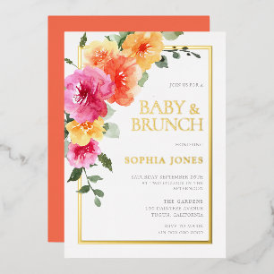 Invitation En Aluminium Fleurs d'aquarelle gras Baby shower Brunch