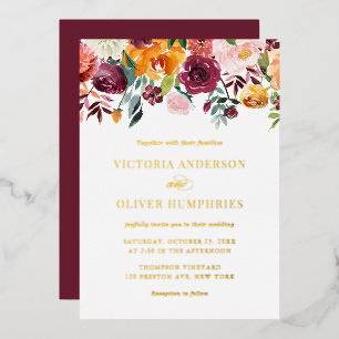 Invitation En Aluminium Fleurs d'automne à l'aquarelle Mariage floral