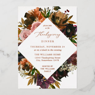 Invitation En Aluminium Fleurs d'automne de Thanksgiving en or rustique S2