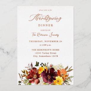 Invitation En Aluminium Fleurs d'automne orange et jaune or pour l'Action