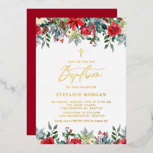 Invitation En Aluminium Fleurs de baptême hivernales à l'aquarelle