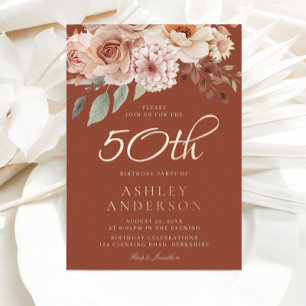 Invitation En Aluminium Fleurs de Bohême Rose Gold Foil 50e anniversaire