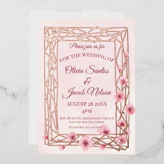 Invitation En Aluminium Fleurs de cerisier à l'aquarelle sur une treillis 