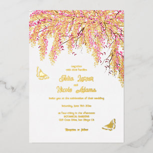 Invitation En Aluminium Fleurs de cerisier rose Mariage sous la pluie de f