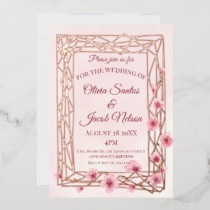 Invitation En Aluminium Fleurs de cerisiers d'aquarelle sur une treillis d