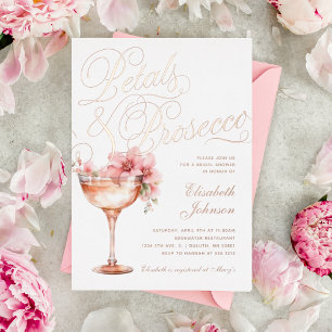 Invitation En Aluminium Fleurs de Pétale Rose Or & Bridal Shower Prosecco