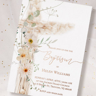 Invitation En Aluminium fleurs de prairie à l'aquarelle croix Baptême