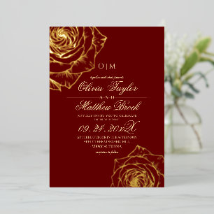Invitation En Aluminium Fleurs de rose dorée rouge royale divine Le mariag
