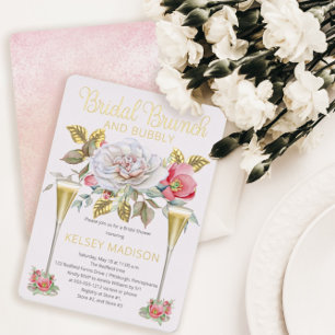 Invitation En Aluminium Fleurs de rose rose Fête prénuptiale et Bubbly