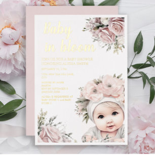 Invitation En Aluminium Fleurs de roses roses bébé en fleurs Fille Baby Sh