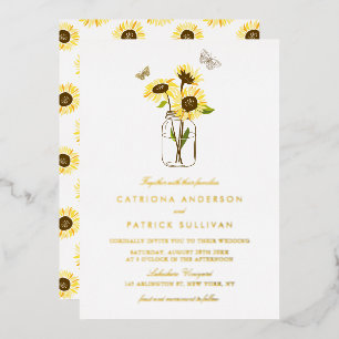 Invitation En Aluminium Fleurs de soleil à Mason Jar Pays Mariage rustique