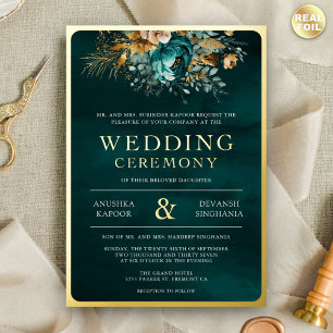 Invitation En Aluminium Fleurs de Téâl Photo Mariage Indien Or