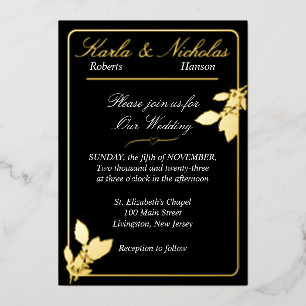 Invitation En Aluminium Fleurs de tulipes, Mariage noir élégant
