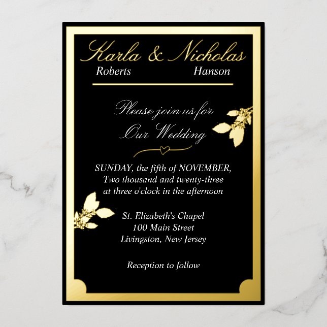 Invitation En Aluminium Fleurs de tulipes, Mariage noir élégant, Bordure o (Recto)