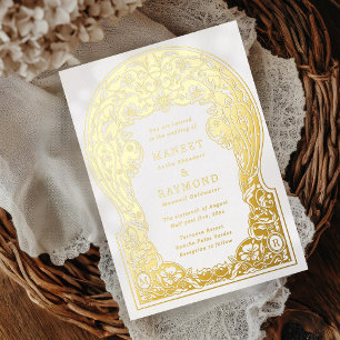 Invitation En Aluminium Fleurs dessinées à la main Art nouveau Initiales M