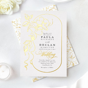 Invitation En Aluminium Fleurs dessinées à la main Élégant Mariage blanc
