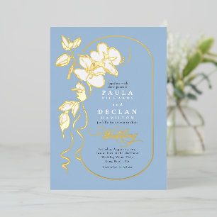 Invitation En Aluminium Fleurs dessinées à la main Élégant Mariage bleu Du