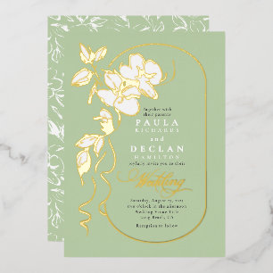 Invitation En Aluminium Fleurs dessinées à la main Élégant Mariage vert Sa