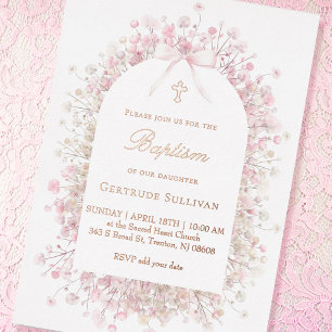 Invitation En Aluminium fleurs d'haleine rose blanche pour bébé Baptême