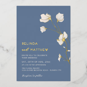 Invitation En Aluminium Fleurs d'Ivoire Bleu Poussiéreux Mariage Casual