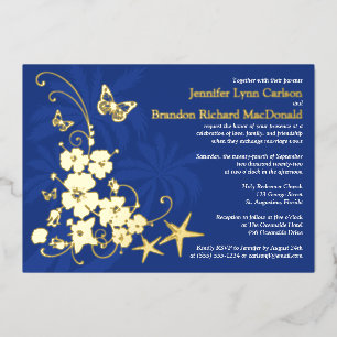 Invitation En Aluminium Fleurs d'or tropicale, Mariage de papillons