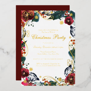 Invitation En Aluminium Fleurs dorées en spirale Rouge Vert Noël