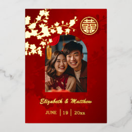 Invitation En Aluminium Fleurs Dorées Rouges | Mariage Chinois | Photo