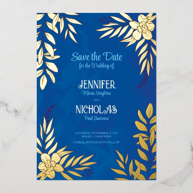 Invitation En Aluminium Fleurs élégantes et ornements Feuille pour Mariage (Recto)