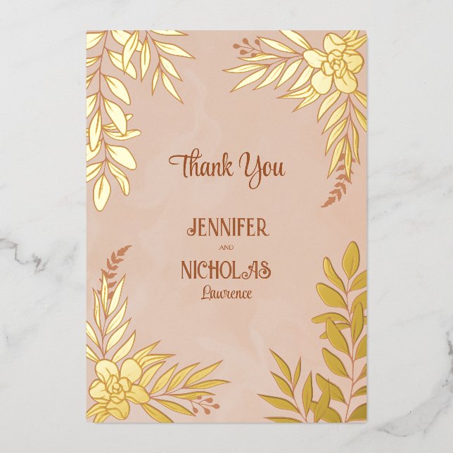 Invitation En Aluminium Fleurs élégantes et ornements Feuille pour Mariage (Recto)