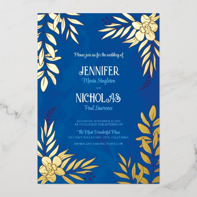 Invitation En Aluminium Fleurs élégantes et ornements Feuille pour Mariage (Recto)