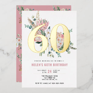 Invitation En Aluminium Fleurs élégantes modernes rose poussiéreux tous âg