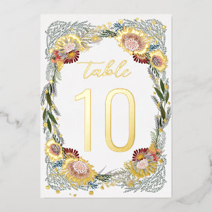 Invitation En Aluminium Fleurs esquissées Boho Gold Foil Numéros de tablea
