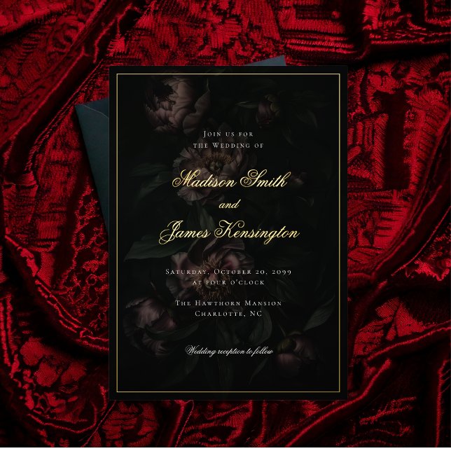 Invitation En Aluminium Fleurs gothiques romantiques Moody Mariage or (Créateur téléchargé)
